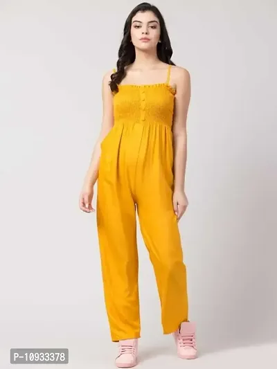 Stylish Yellow Rayon Self Pattern Jumpsuits For Women