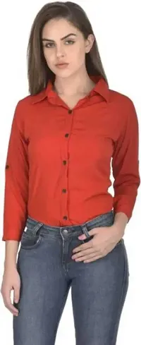 Stylish Fancy Roll- Up Sleeves Solid Rayon Regular Fit Shirt For Women