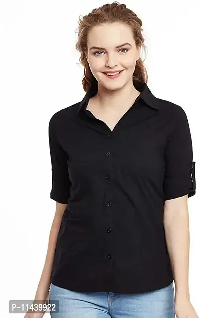 Stylish Fancy Roll- Up Sleeves Solid Rayon Regular Fit Shirt For Women-thumb0