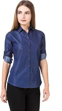 Stylish Fancy Denim Solid Regular Fit Shirt For Women-thumb2