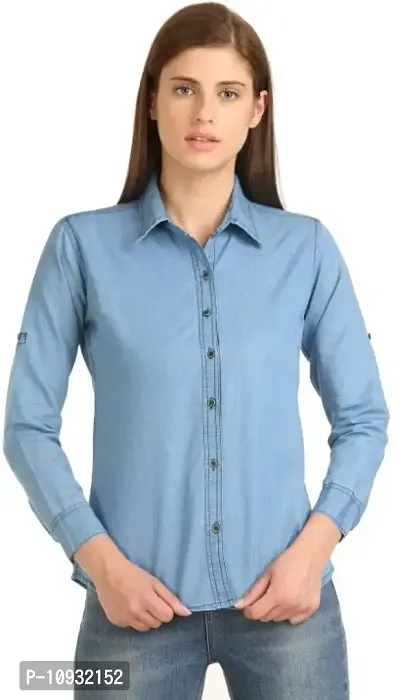 Elegant Denim Solid Shirt For Women-thumb0
