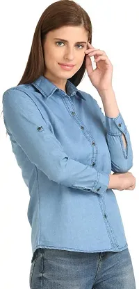 Stylish Fancy Denim Solid Regular Fit Shirt For Women-thumb2