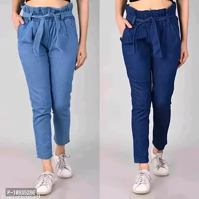 Stylish Blue Denim Self Design Jeans For Women- 2 Pieces-thumb0