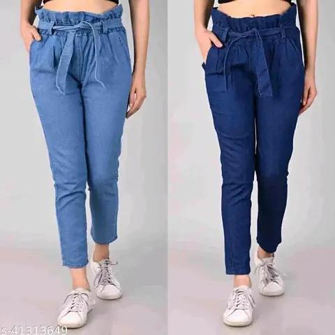 Stylish Self Design Jeans For Women- 2 Pieces