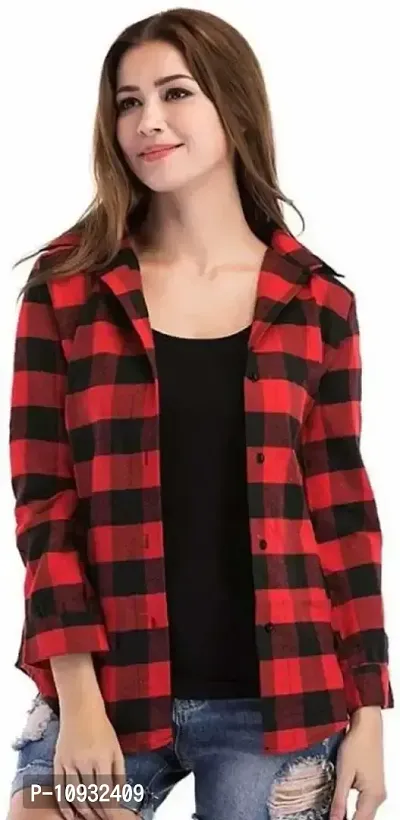 Elegant Cotton Checked Shirt For Women-thumb0