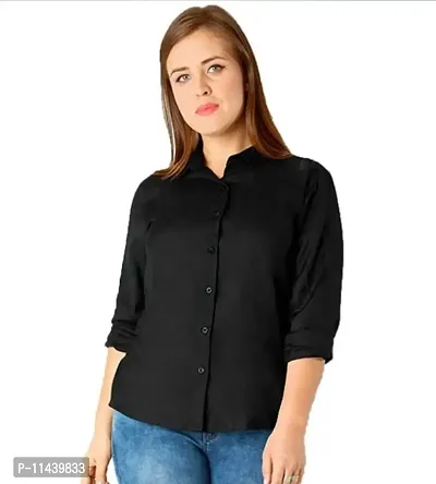 Stylish Fancy Roll- Up Sleeves Solid Rayon Regular Fit Shirt For Women-thumb0