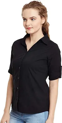 Stylish Fancy Roll- Up Sleeves Solid Rayon Regular Fit Shirt For Women-thumb2