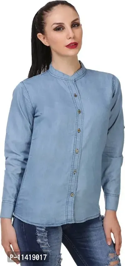 Stylish Fancy Denim Solid Regular Fit Shirt For Women-thumb4