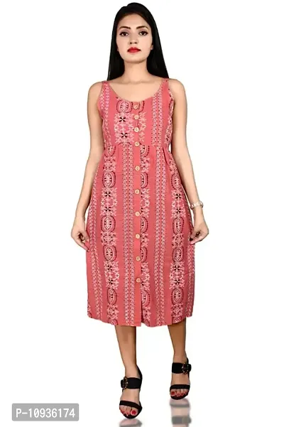 Stylish Pink Rayon Printed Shoulder Strap Dresses For Women-thumb0