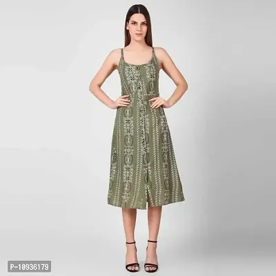 Stylish Green Rayon Printed Shoulder Strap Dresses For Women-thumb0