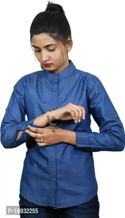 Elegant Denim Self Design Shirt For Women-thumb0