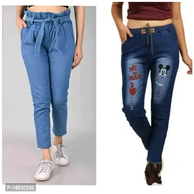 Stylish Blue Denim Self Design Jeans For Women- 2 Pieces