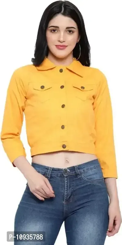 Stylish Yellow Cotton Solid Jackets For Women