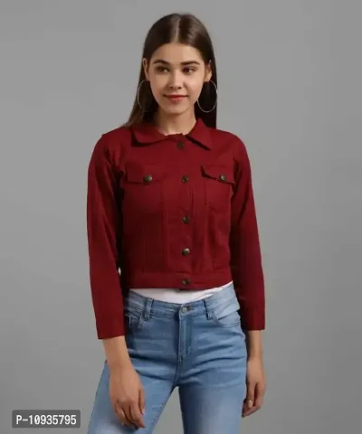 Stylish Maroon Cotton Solid Jackets For Women