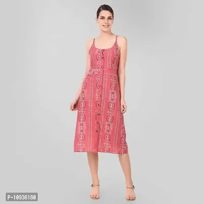 Stylish Pink Rayon Printed Shoulder Strap Dresses For Women