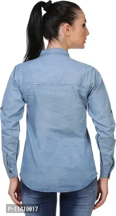 Stylish Fancy Denim Solid Regular Fit Shirt For Women-thumb2