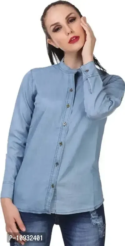 Elegant Denim Solid Shirt For Women-thumb0