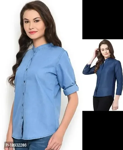 Elegant Denim Self Design Shirt For Women-Pack Of 2
