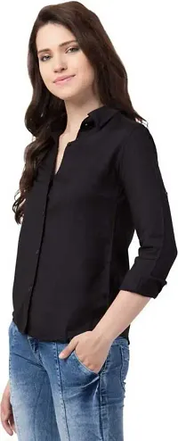 Stylish Fancy Roll- Up Sleeves Solid Rayon Regular Fit Shirt For Women-thumb2