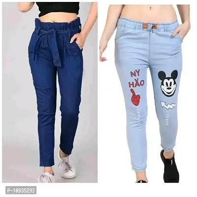 Stylish Blue Denim Self Design Jeans For Women- 2 Pieces