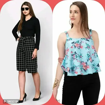 Elegant Rayon Self Design Top And Shirts For Women- 2 Pieces
