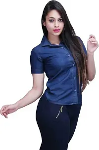 Stylish Fancy Denim Solid Regular Fit Shirt For Women-thumb2