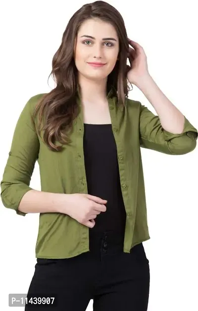 Stylish Fancy Roll- Up Sleeves Solid Rayon Regular Fit Shirt For Women-thumb0