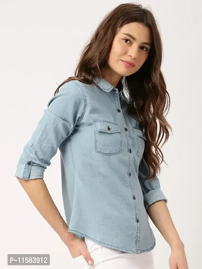 Designer And Stylish Women Combo of Denim Shirt and Rayon Top-thumb2