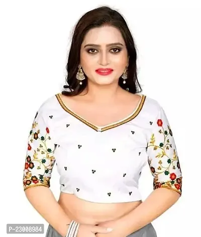 Reliable White Art Silk Ethnic Prints Unstitched Blouses For Women-thumb0