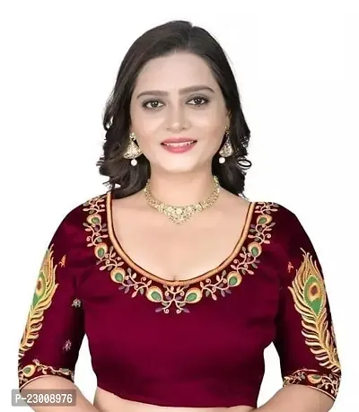 Reliable Maroon Art Silk Ethnic Prints Unstitched Blouses For Women-thumb0