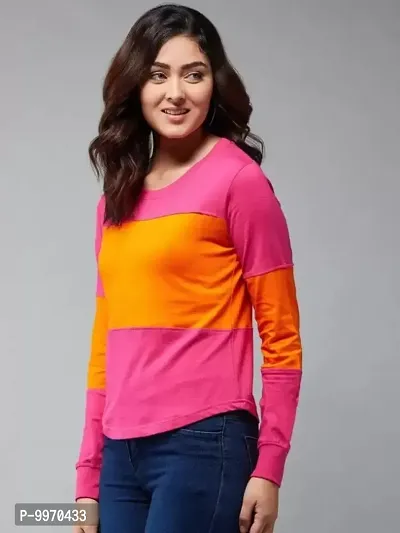 Stylish T Shirt Women Round Neck Cotton Full Sleeve Pink  Orange Color T-Shirt