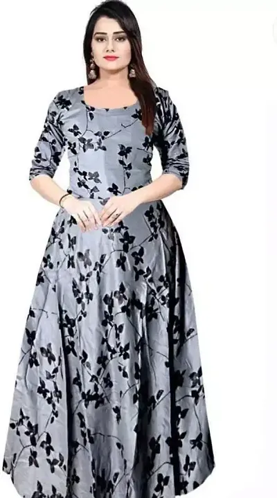 Lorina Women Stylish Round Neck Anarkali Long Gown Kurties Dresses (Free Size Upto XXL)