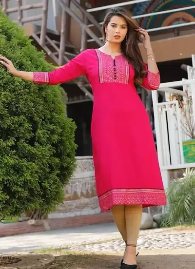 Stylish Embroidered Rayon Straight Kurta For Women