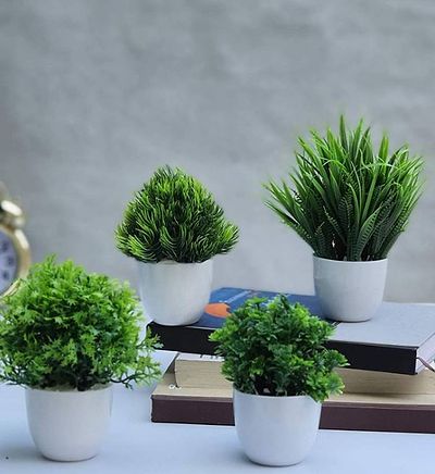 Classic Set of 4 Mini Decorative, Home Office or Gift Wild Artificial Plant with Pot