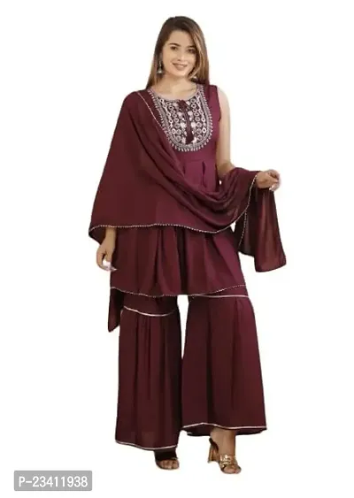 VESTO || Women Rayon Kurta || with Sharara and Dupatta Set. for Women and Girls for Festive Occasion (XS) Maroon