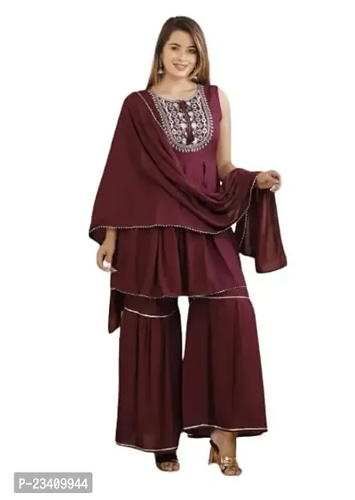 VESTO || Women Rayon Kurta || with Sharara and Dupatta Set. for Women and Girls for Festive Occasion (L) Maroon