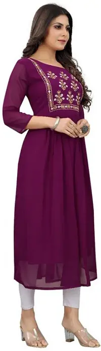 Trendy Purple Embroidered Georgette Kurta For Women-thumb3