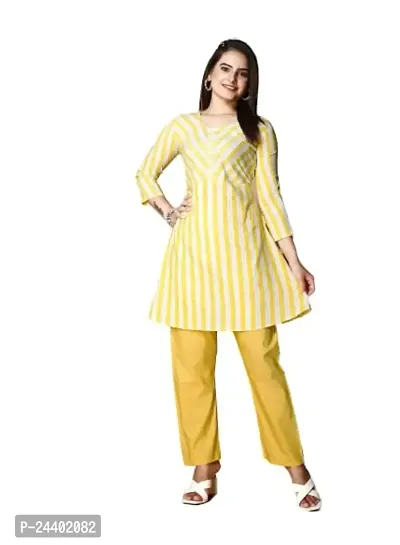 Santosh Creations Women 3/4 Sleeve Cotton Round Neck A-Line Solid Kurti with Pant Set (Blue) Size:--thumb0