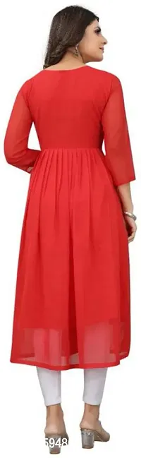 Trendy Red Embroidered Georgette Kurta For Women-thumb2