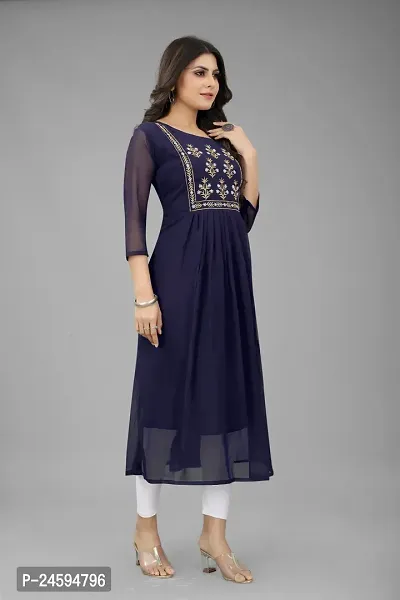 Trendy Blue Embroidered Georgette Kurta For Women-thumb3