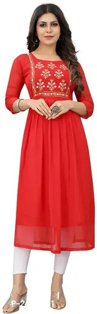 Trendy Red Embroidered Georgette Kurta For Women-thumb0