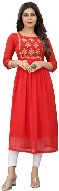 Trendy Red Embroidered Georgette Kurta For Women