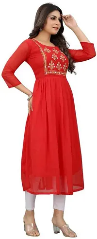 Trendy Red Embroidered Georgette Kurta For Women-thumb3
