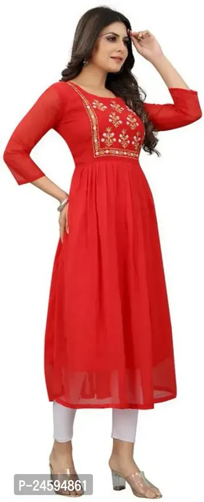 Trendy Red Embroidered Georgette Kurta For Women-thumb4