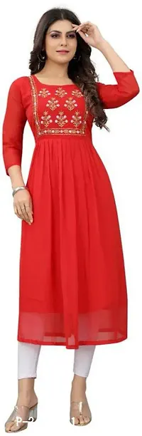Trendy Red Embroidered Georgette Kurta For Women-thumb3