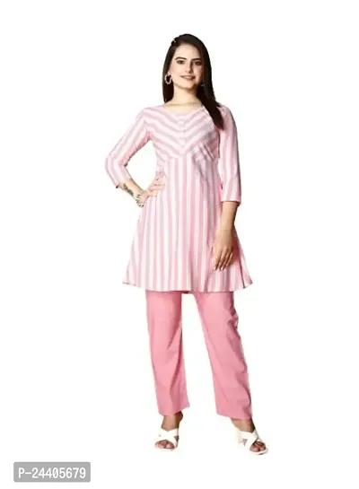 Santosh Creations Women 3/4 Sleeve Cotton Round Neck A-Line Solid Kurti with Pant Set (Blue) Size:-