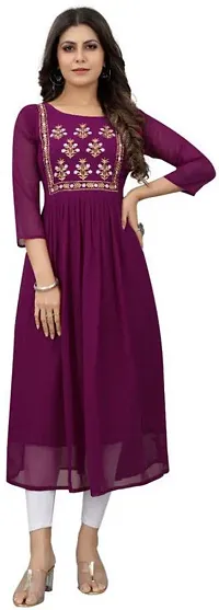 Trendy Purple Embroidered Georgette Kurta For Women-thumb2