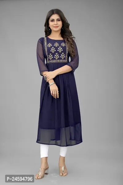 Trendy Blue Embroidered Georgette Kurta For Women-thumb0