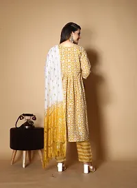 Trendy Yellow Floral Print Cotton Blend Kurta Bottom Set With Dupatta For Women-thumb1