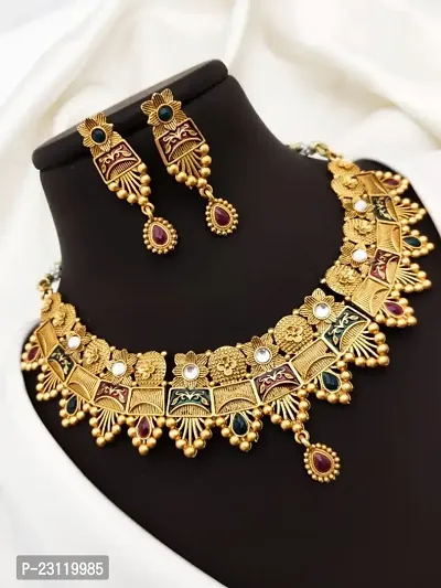 Khodalkrupa Jewellary New Stylish Fancy Designer Necklace With Designer Earings-thumb0